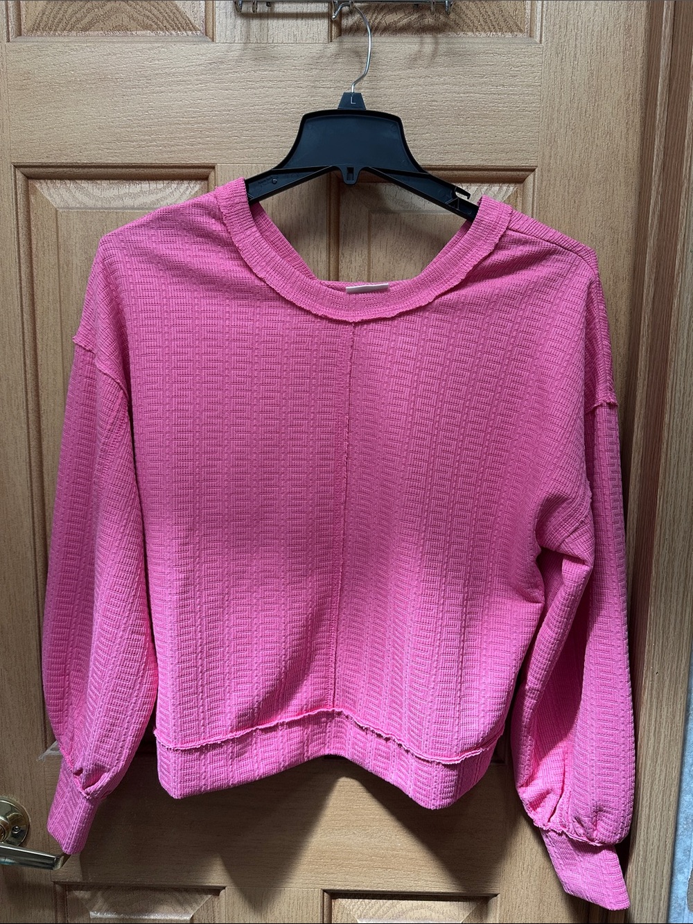 Pink Textured Long-Sleeve Women's Top